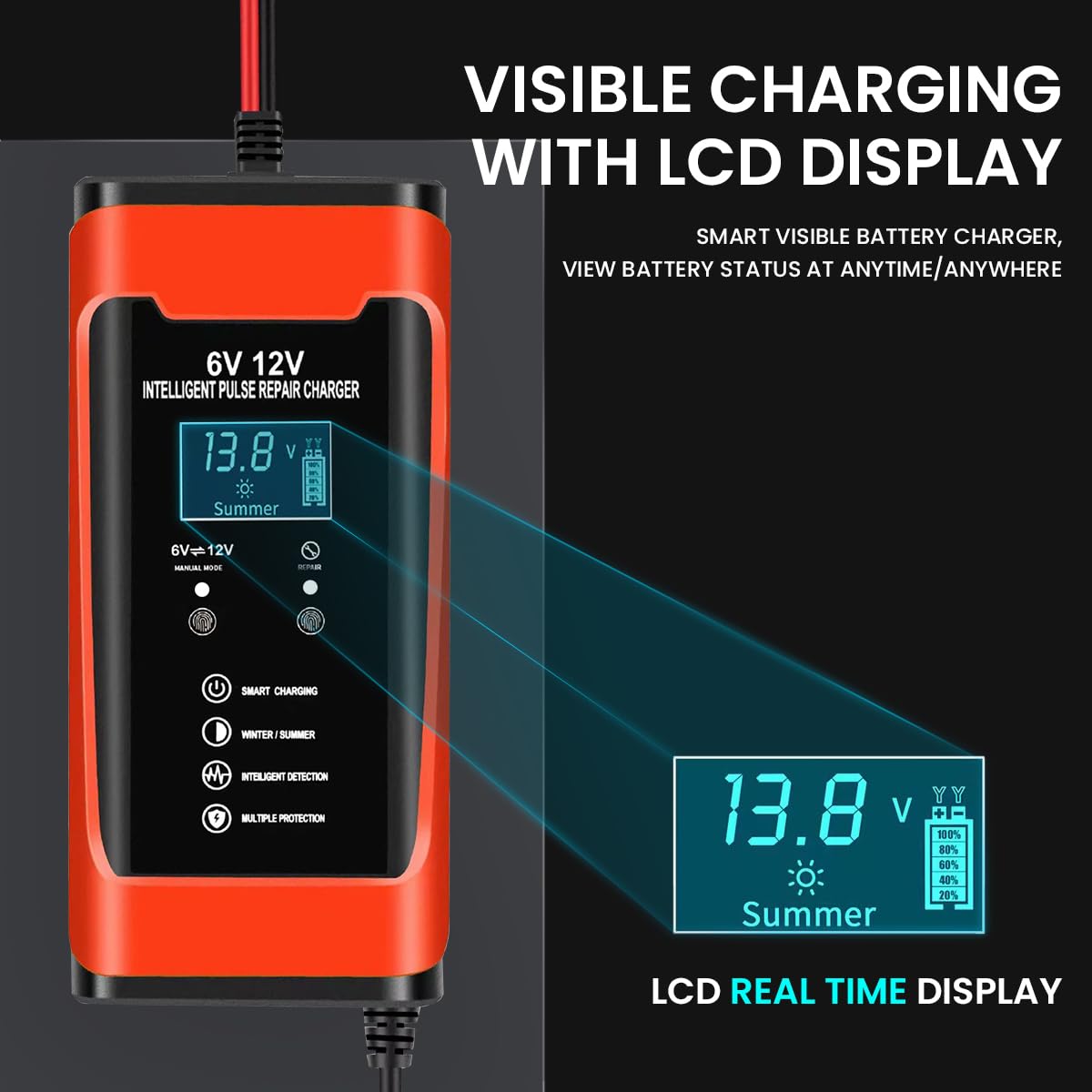 Verilux® Car Battery Charger 6A 12V Automatic Battery Charger with Battery Repair Mode EU Plug & Play Smart Battery Charger with LCD Display, Safe Battery Charger for Car, Lawn Mower, RV Verilux® Car Battery Charger 6A 12V Automatic Battery Charger with Battery Repair Mode EU Plug & Play Smart Battery Charger with LCD Display, Safe Battery Charger for Car, Lawn Mower, RV